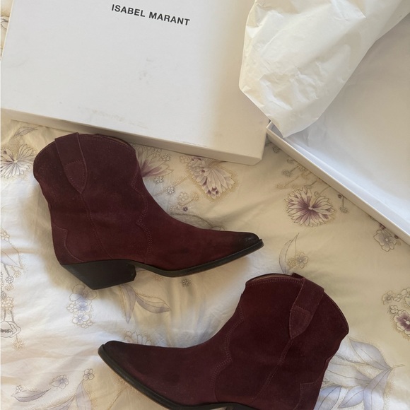 Isabel Marant Red Ankle Boots with Suede Finish - Picture 1 of 6